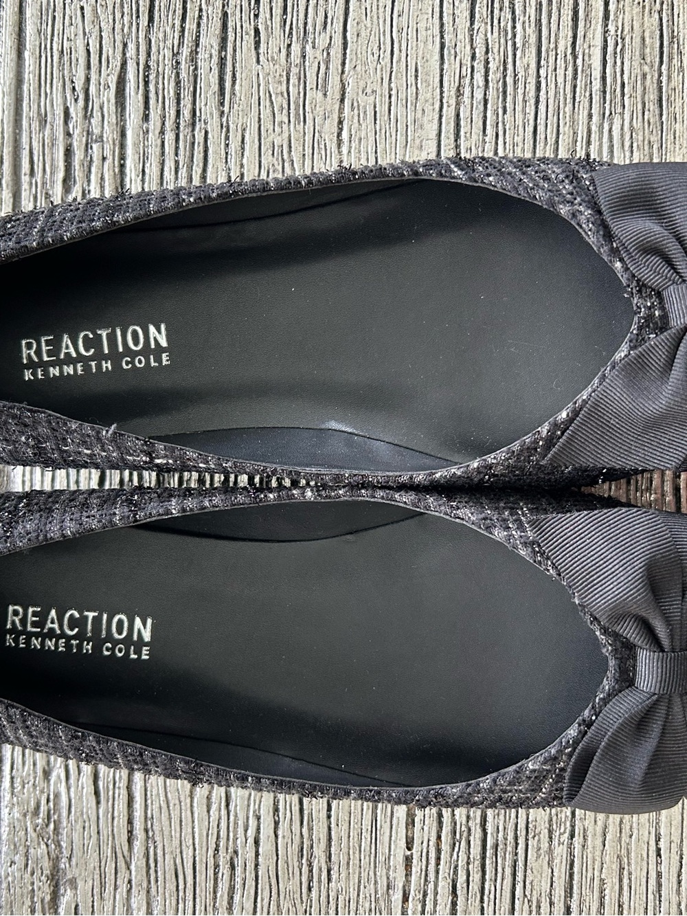 Reaction Kenneth Cole Black Tweed Pointed Ballet Flats with Grosgrain Bow - Picture 2 of 5